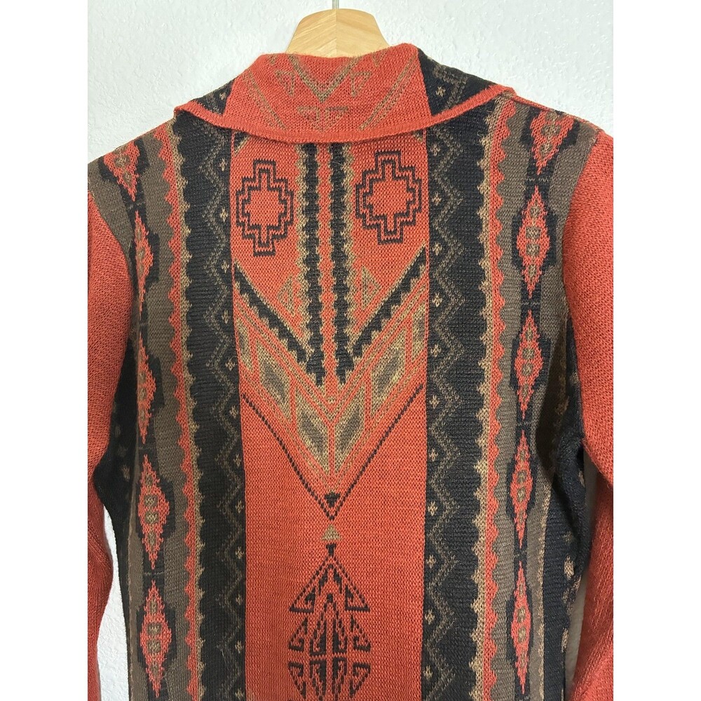 Caamano Cardigan Sweater Womens M Orange Alpaca Hand Knit Aztec Western Peru - Picture 15 of 16